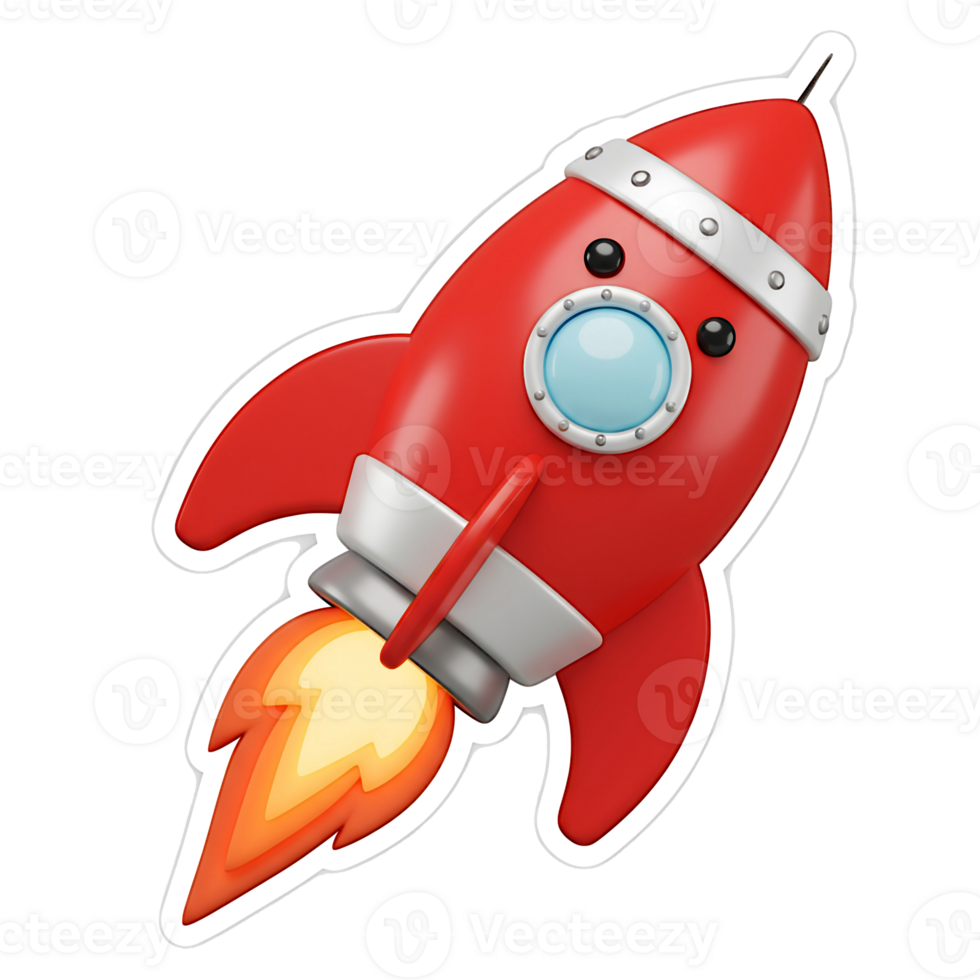 Cute Cartoon Rocket Ship Launching into Space png