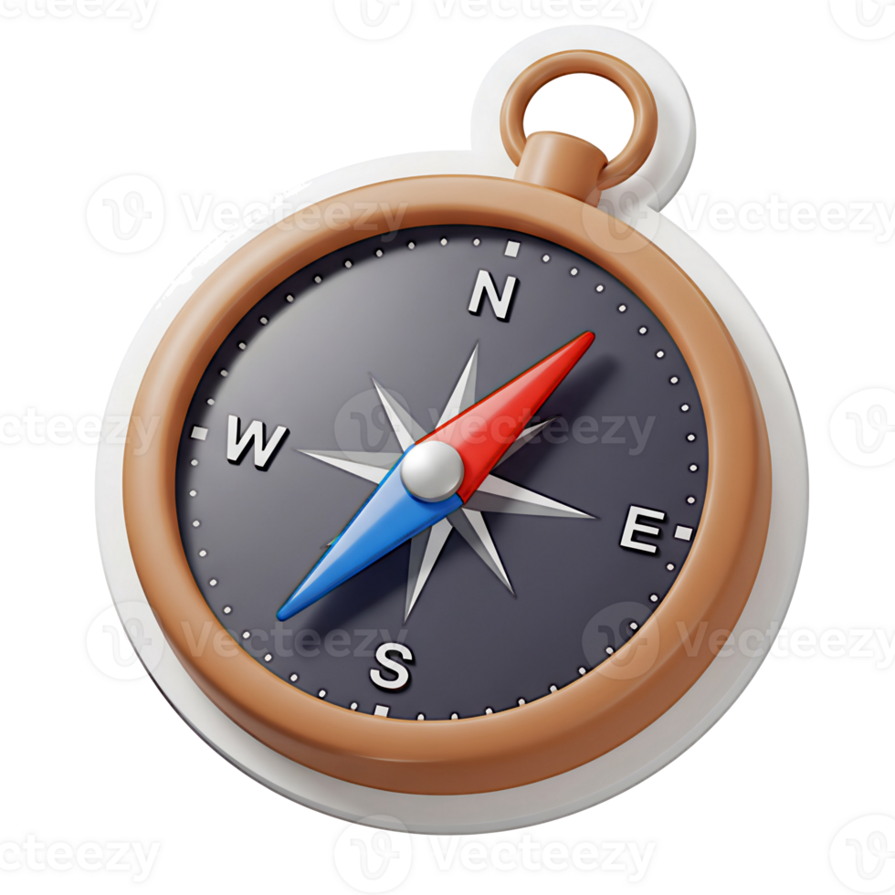3D Render of a Cartoon Compass Showing North png