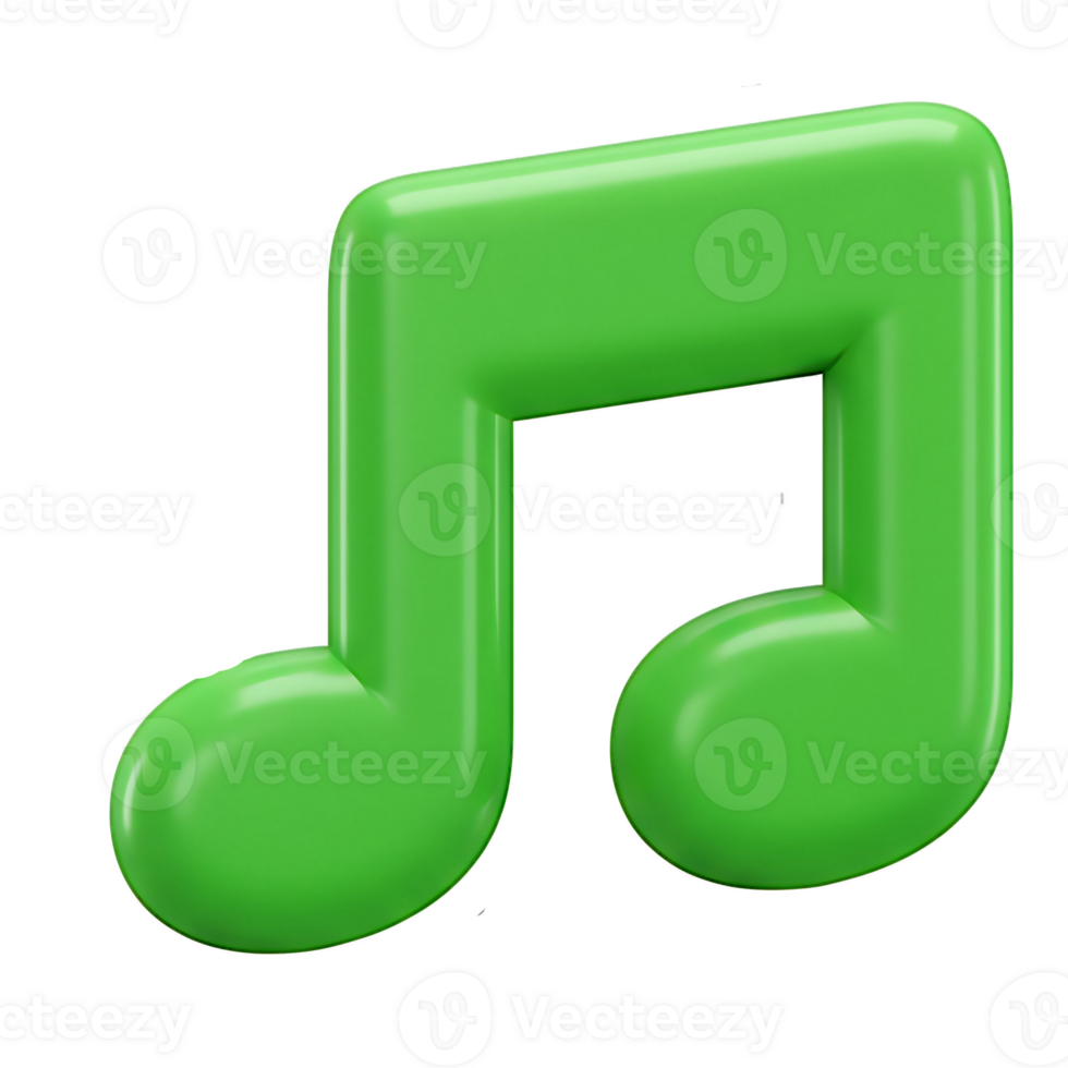 3D Render of a Glossy Green Music Note Icon png