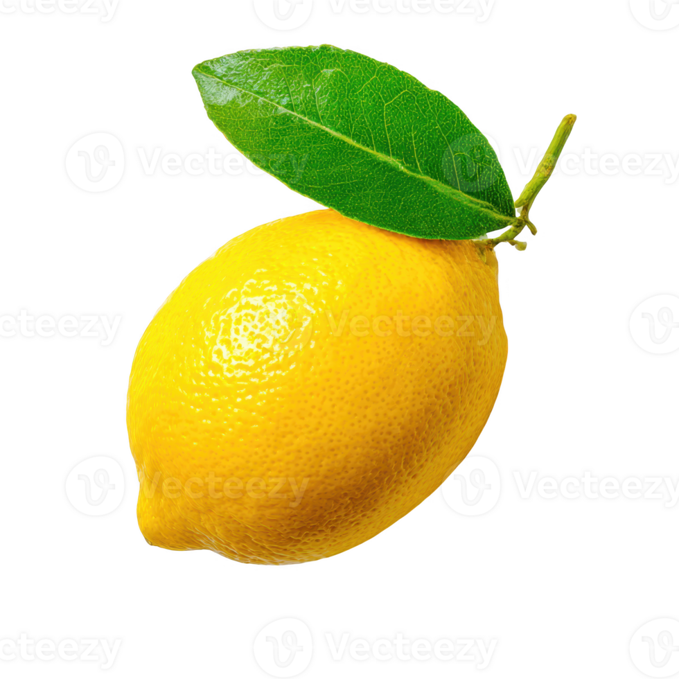 Fresh lemon with a leaf isolated on transparent background. png