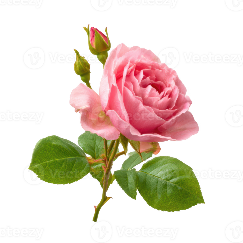 Pink rose with buds isolate on transparent background. png