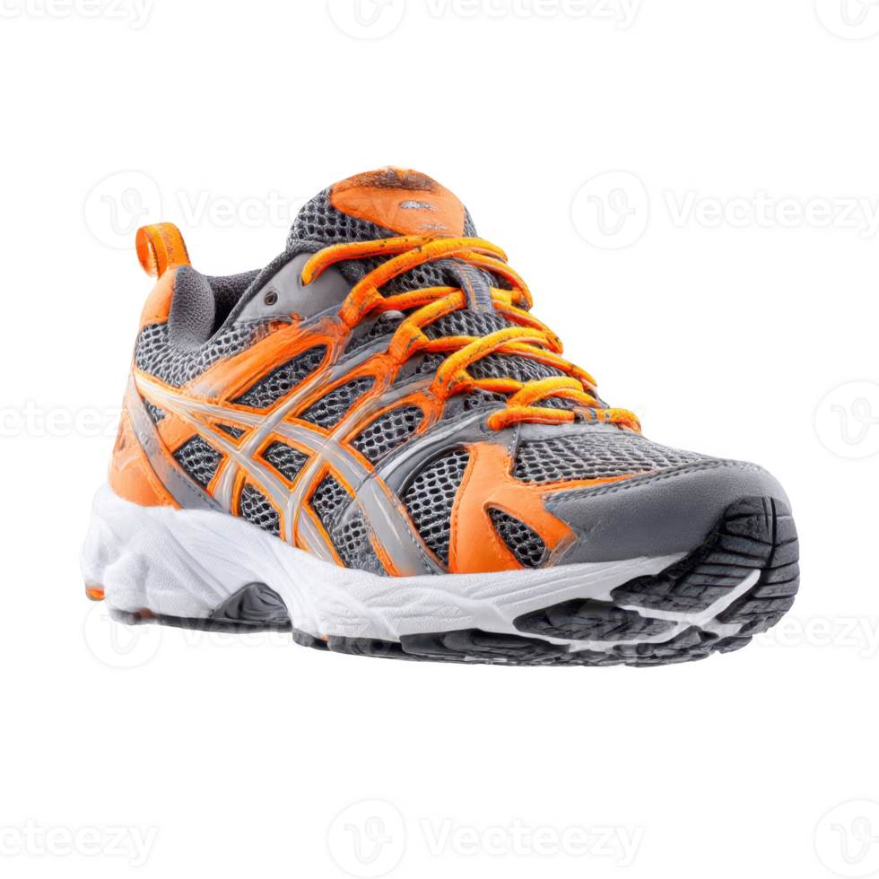 Running shoe, orange and gray, isolated on transparent background. png