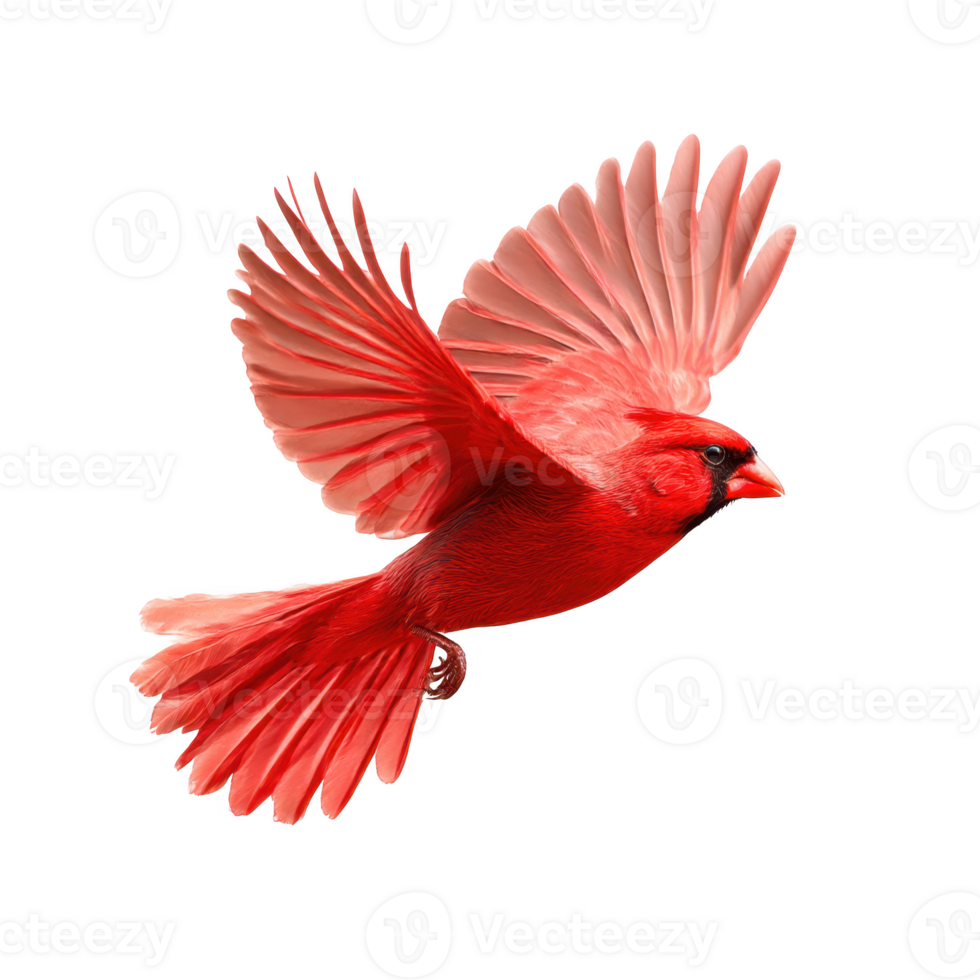 Flying red cardinal bird isolate on transparent background. png