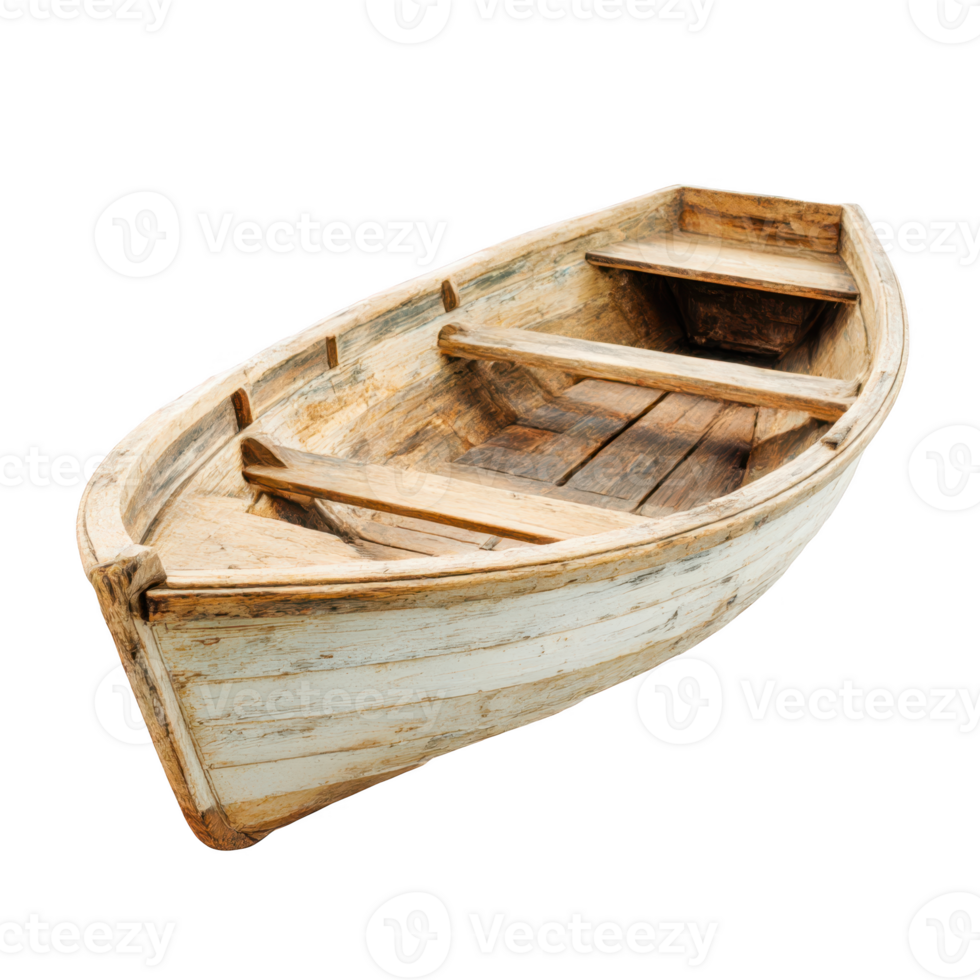 Old wooden boat, angled view, isolated on transparent background. png