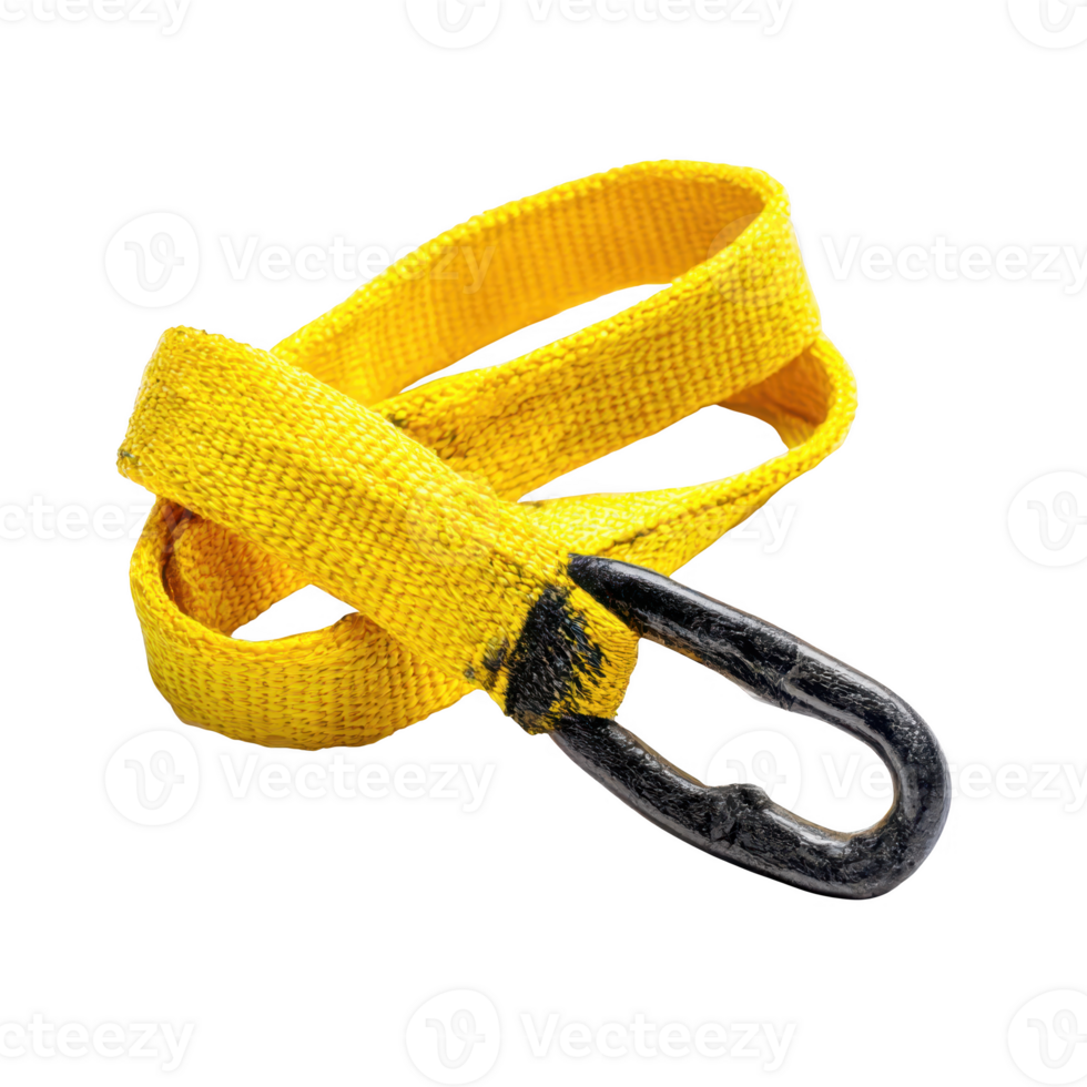 Yellow strap with metal hook isolated on transparent background. png