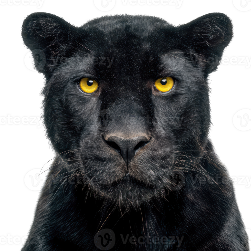 Black panther animal wildlife predator portrait close up isolate on transparent background. png