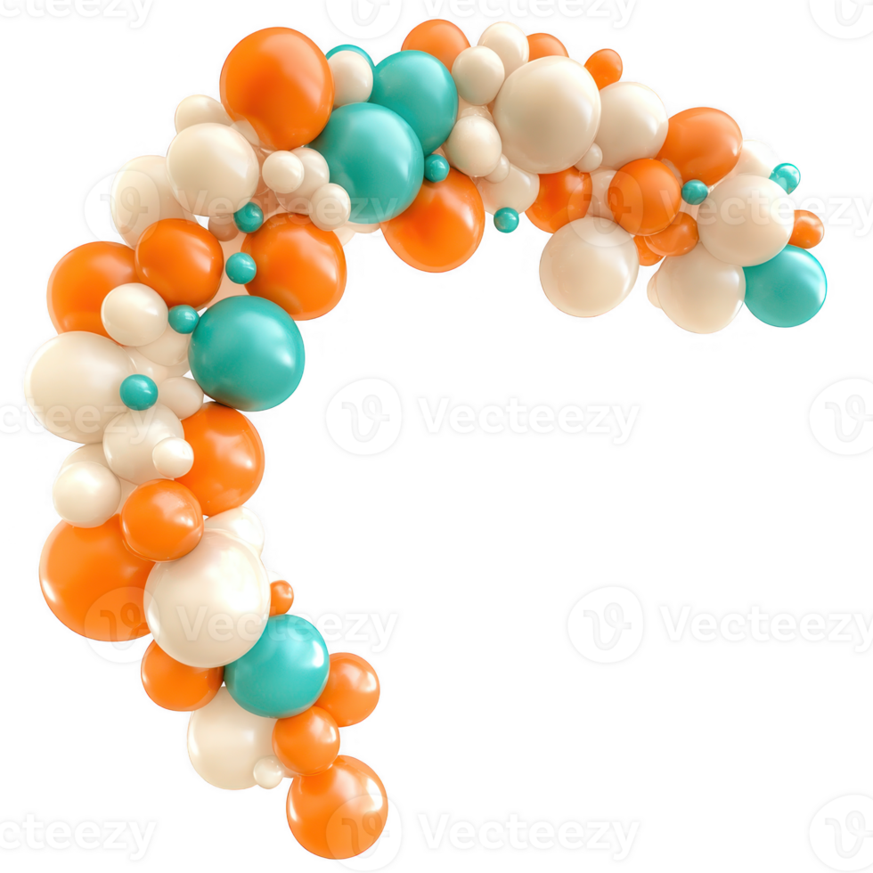 Arch of spheres orange teal and cream on transparent background png