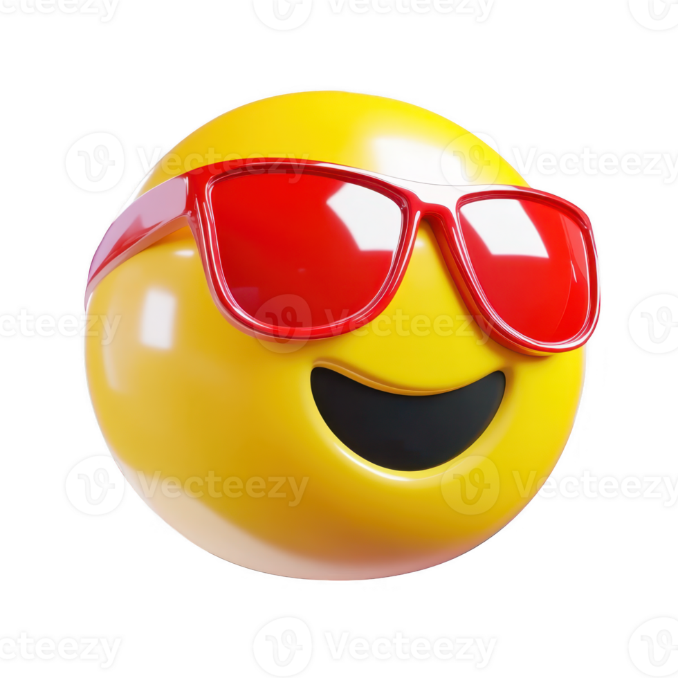 Yellow emoticon with red glasses on transparent background png