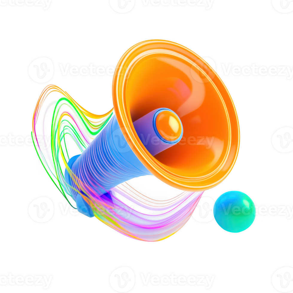 Colorful megaphone with light trails on transparent background png