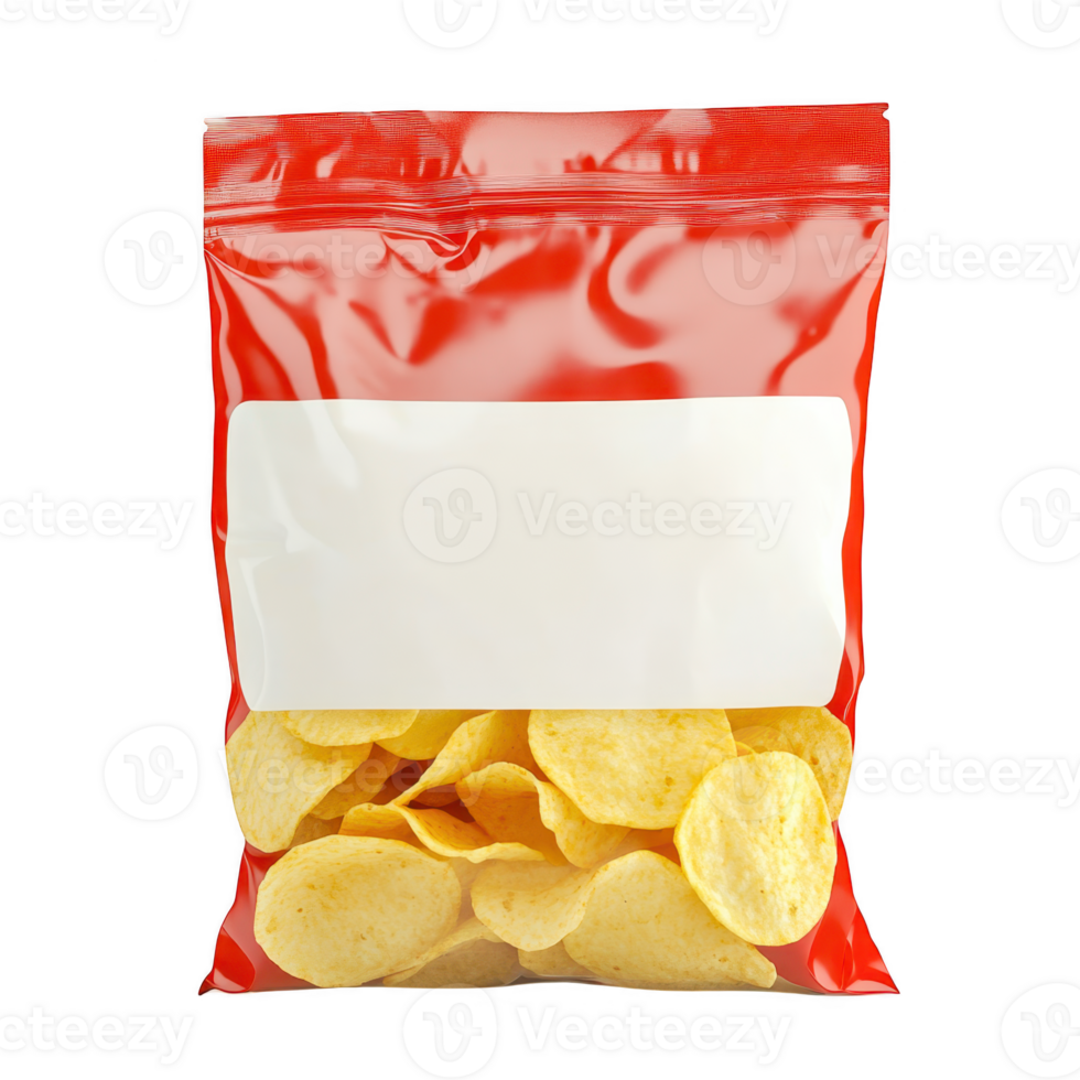 Bag of potato chips with label on transparent background png