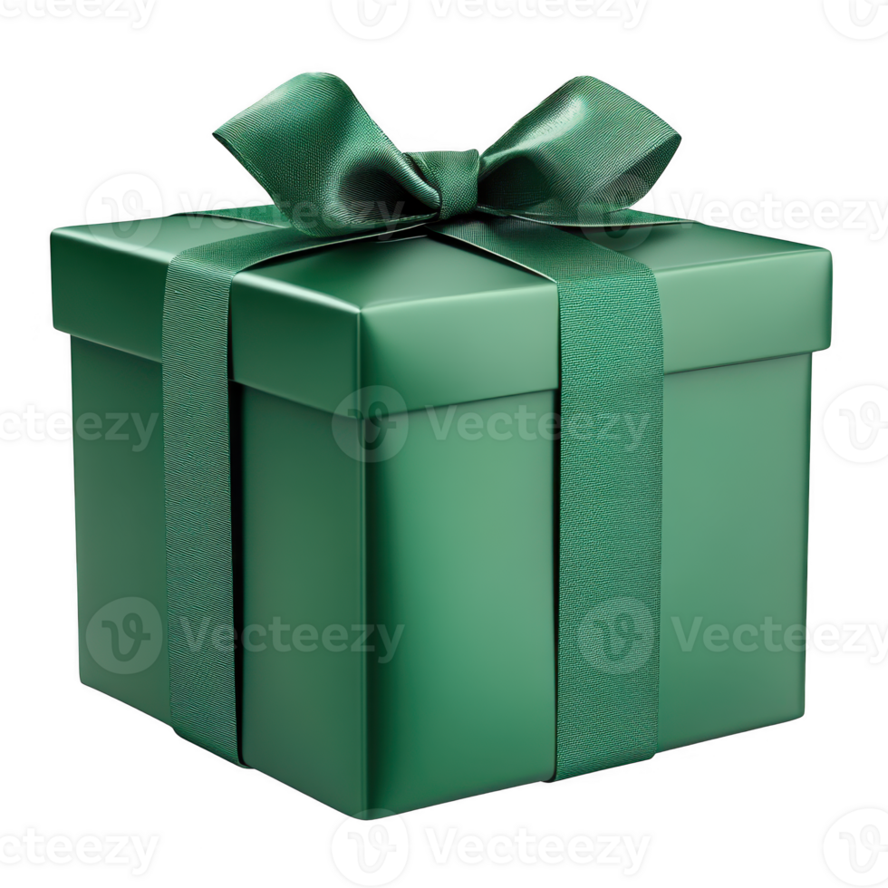 Green gift box with ribbon and bow surprise on transparent background png
