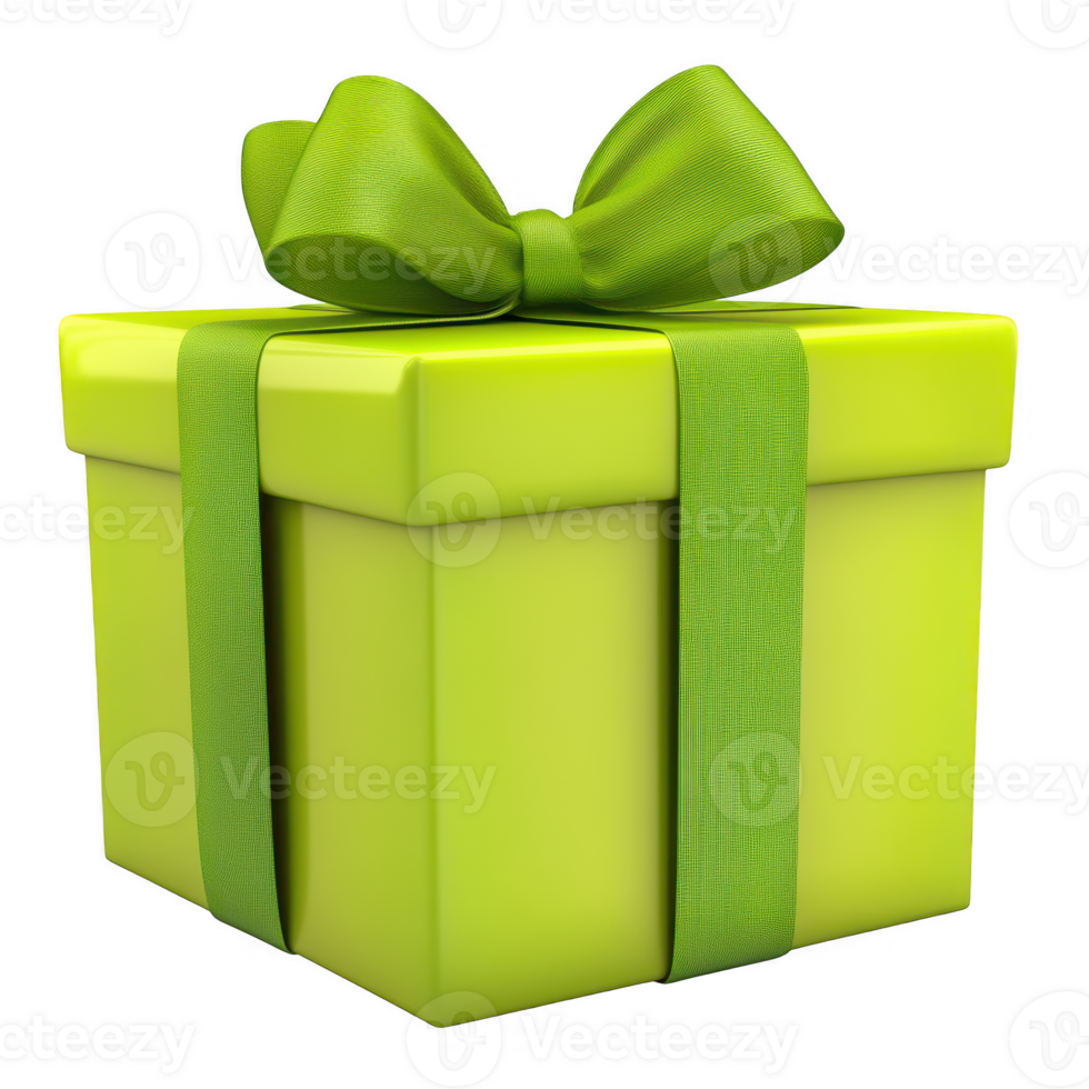 Green gift box with ribbon and bow on transparent background png