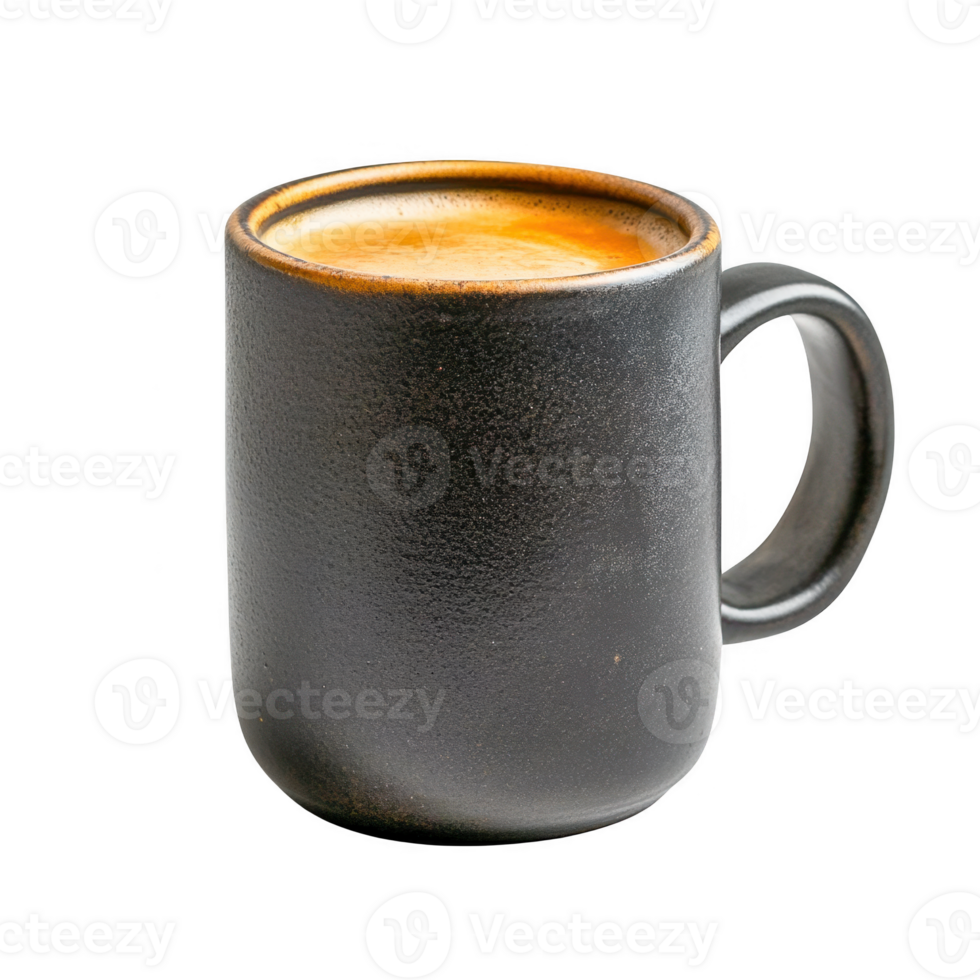 Coffee in dark mug, studio shot on transparent background png