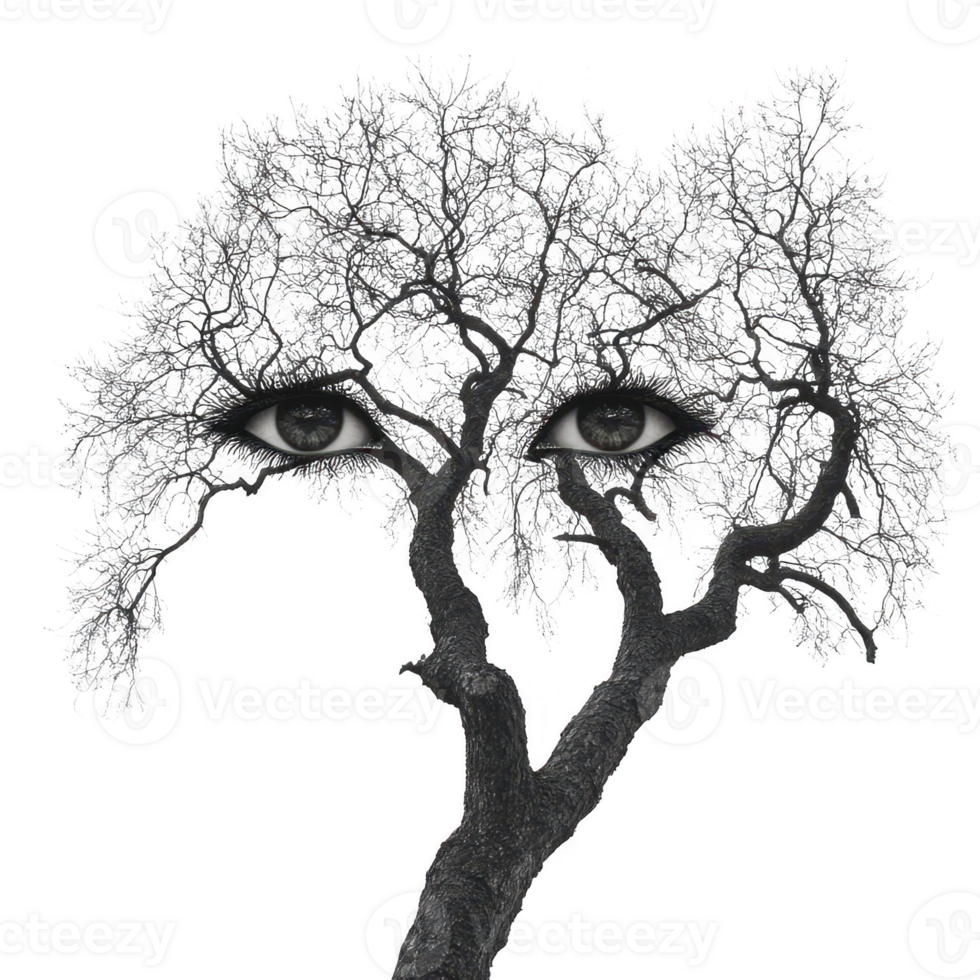Tree eyes nature art surreal design on transparent background png