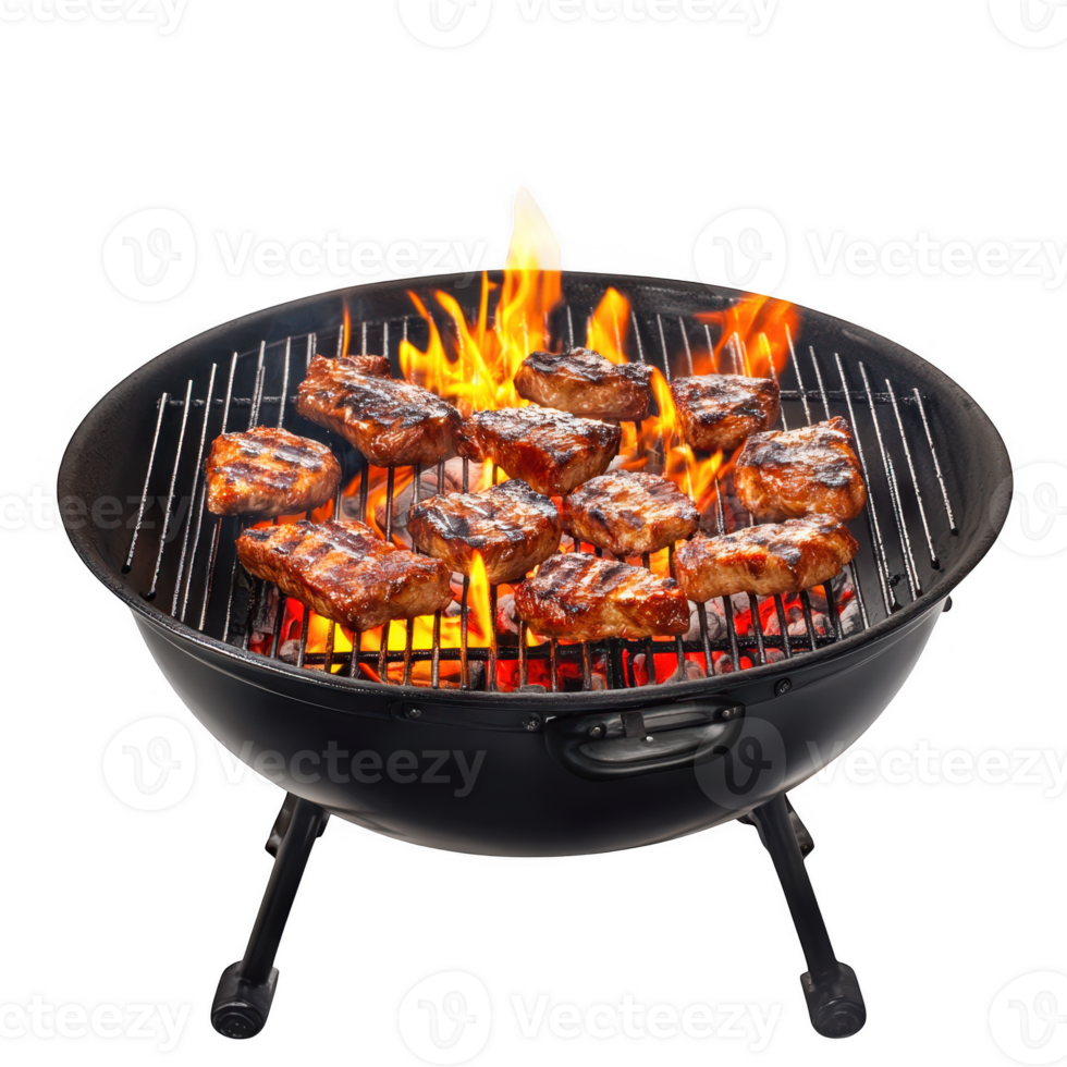 Grill meat barbecue fire flames cooking on transparent background png