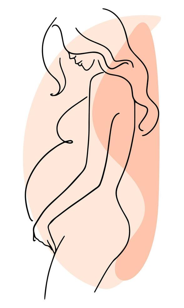 Silhouette of a pregnant woman in line art style. vector