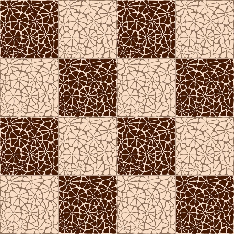 Pattern with brawn flowers in groove style in square format. vector