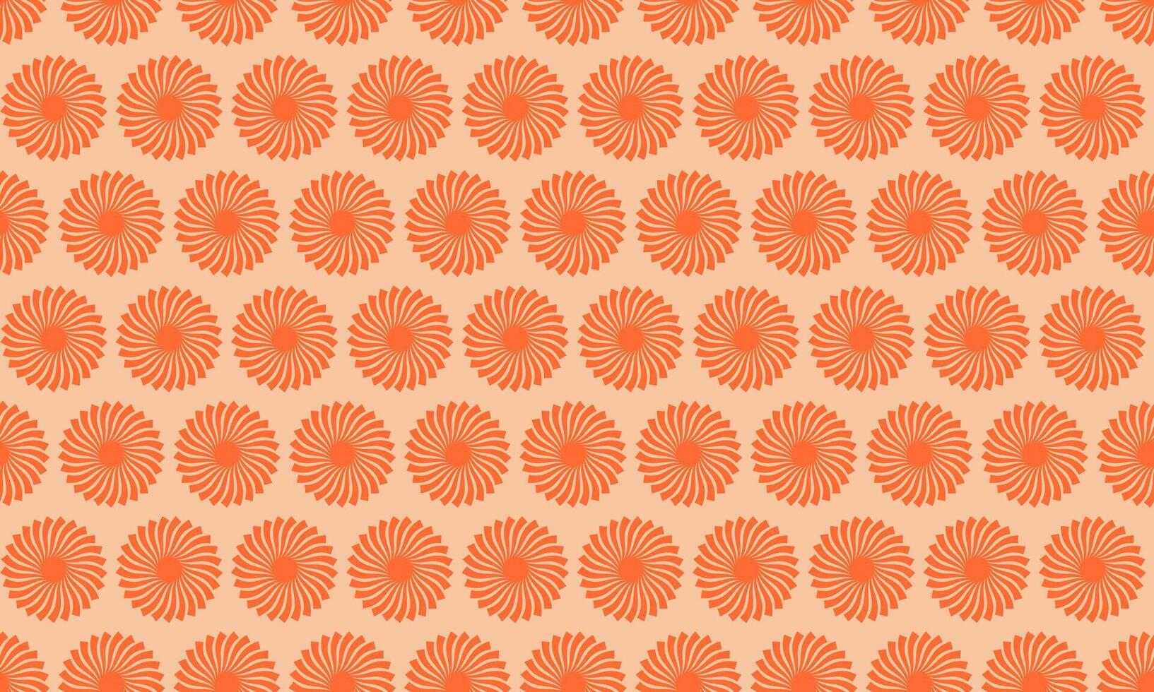 Seamless pattern of vibrant coral sunburst motifs on a soft peach background. Perfect for textile design, website backgrounds, or any project needing a retromodern, energetic feel. vector