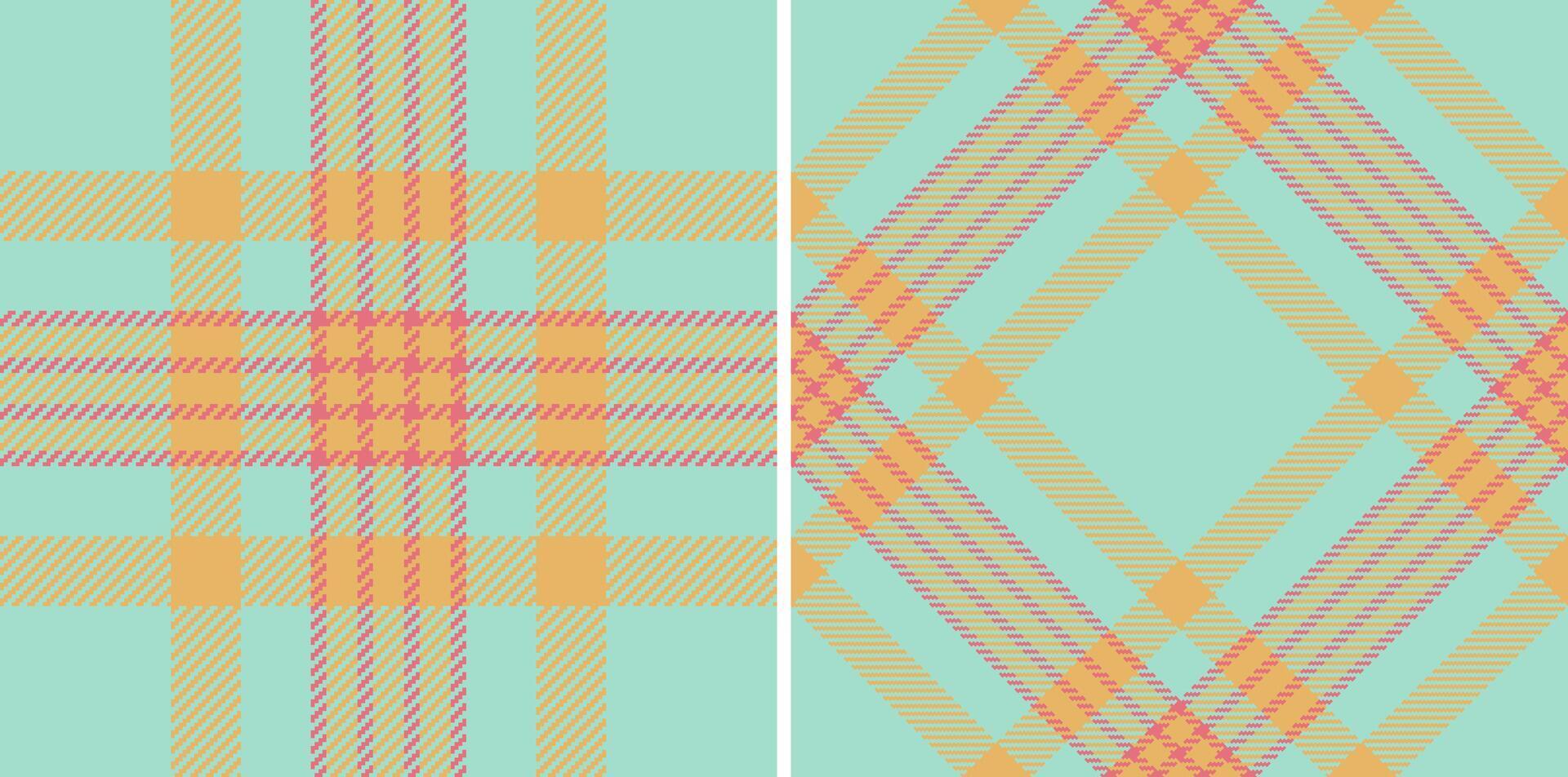 Elegant tartan pattern set with calming teal, peach, and mauve. Seamless designs embody tradition and versatile style. Ideal for textiles, backgrounds, and apparel. vector