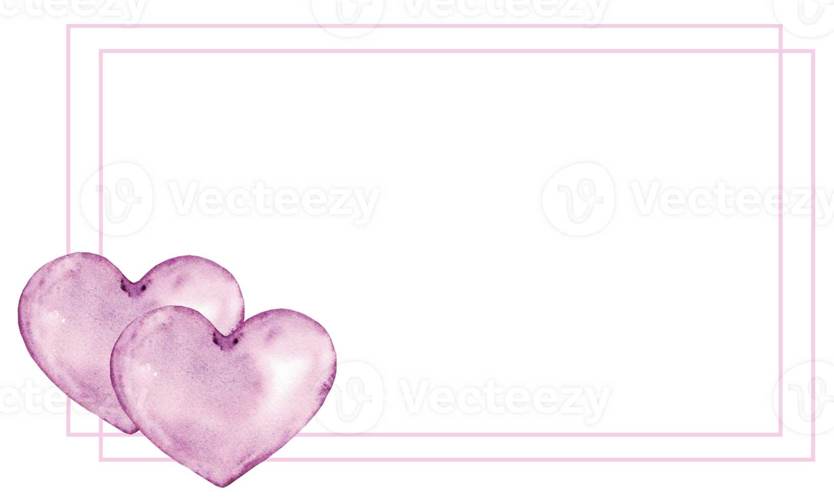 Pink frame with two pink hearts. Watercolor illustration. Isolated. Template for wedding, Valentine Day, first communion, baptism, greeting cards, invitation, save the date. Copy space png