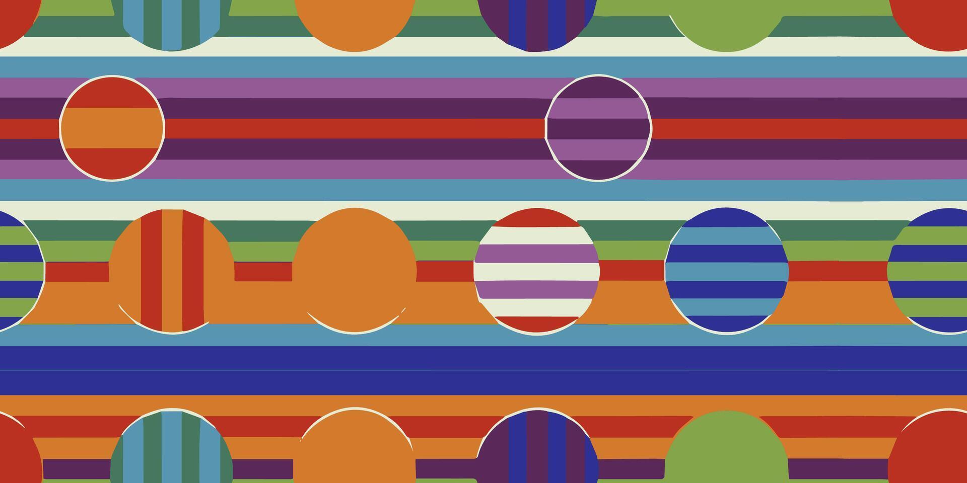 Seamless background of colorful stripes and circles. illustration vector