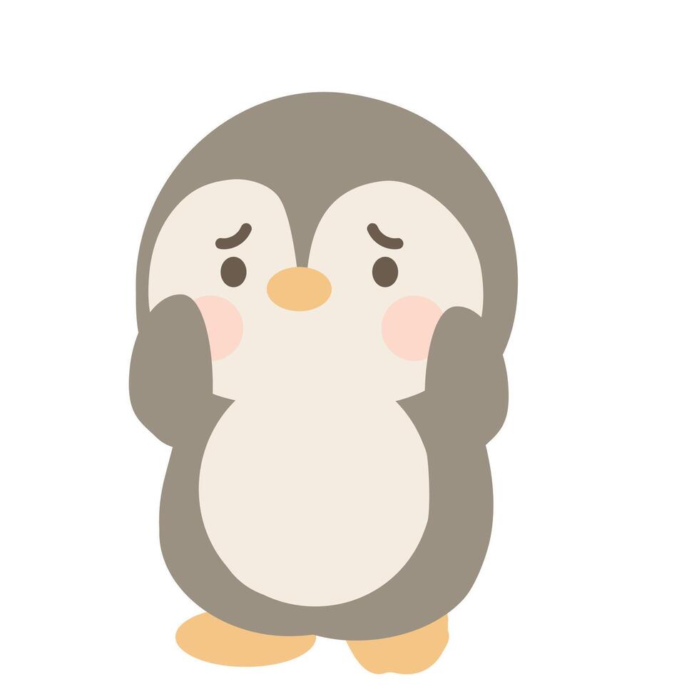 Little Shy Penguin Cartoon Doodle Character vector