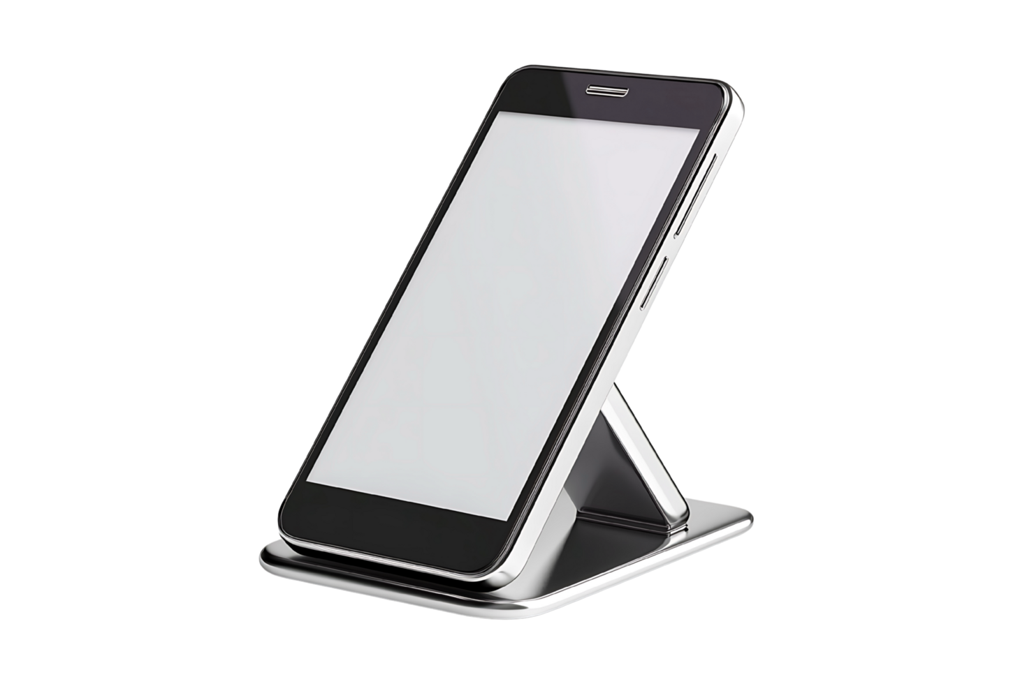 a smartphone on a stand with a screen on transparent background png