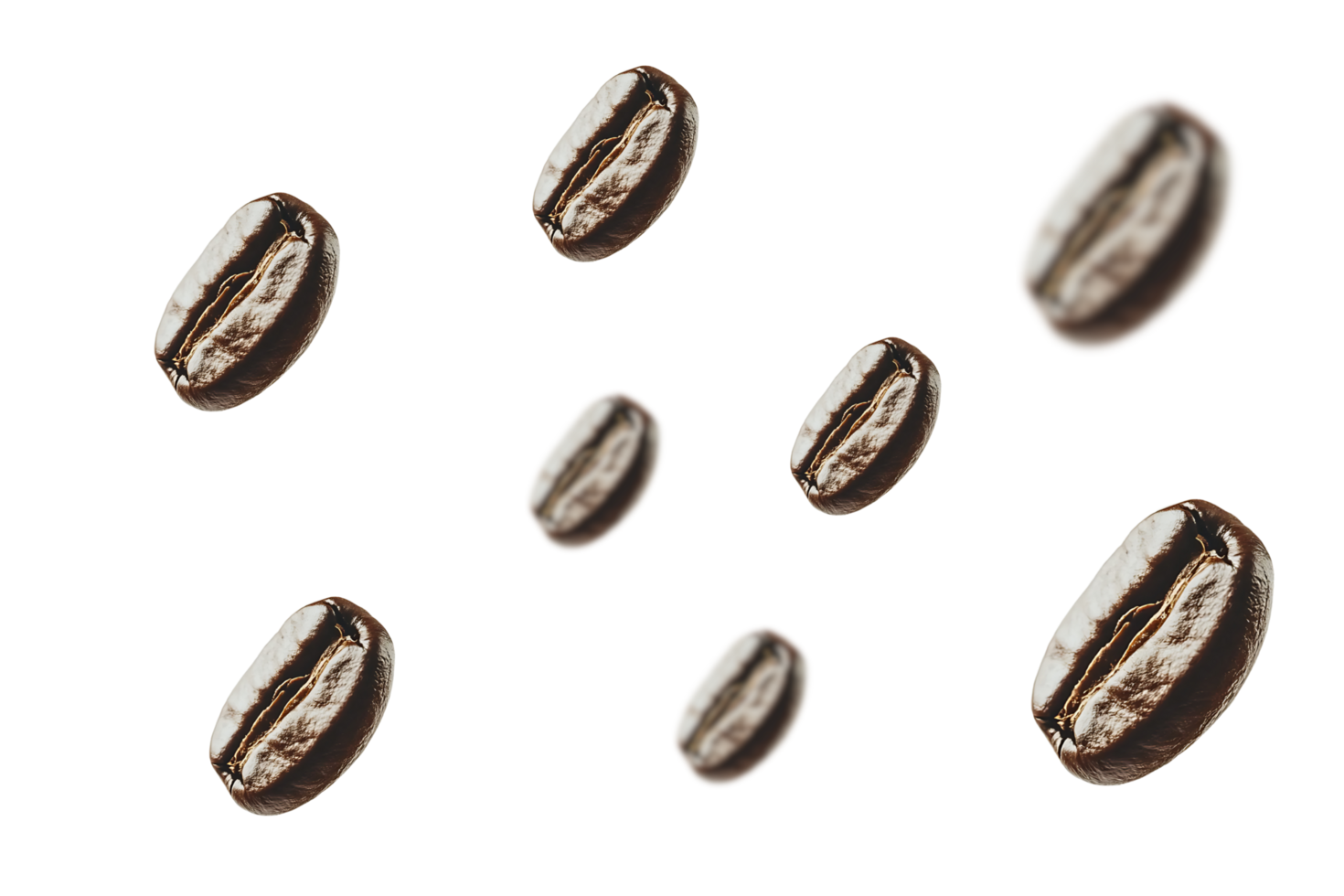 coffee beans falling from the sky on a transparent background png
