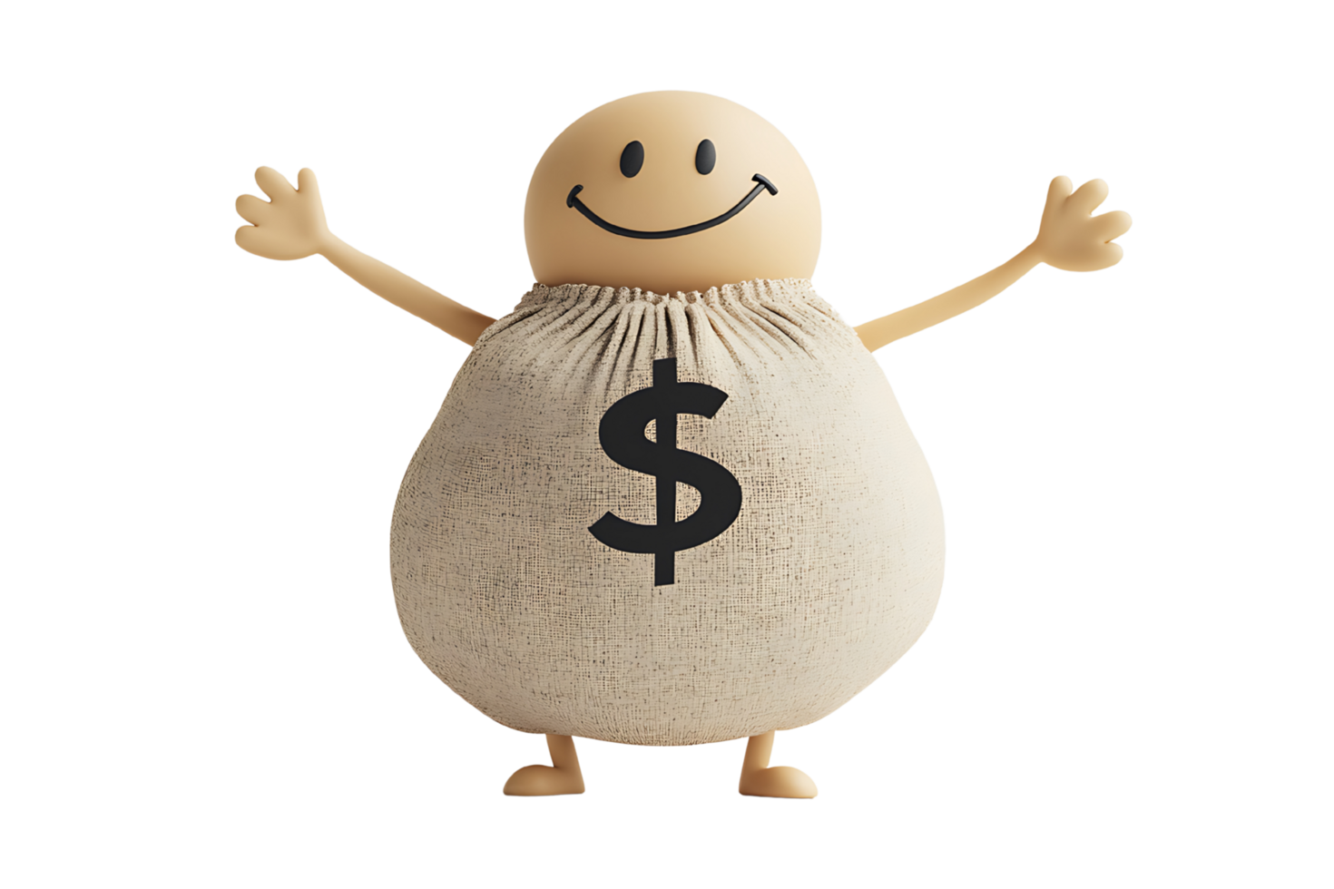 money bag cartoon character with arms up png