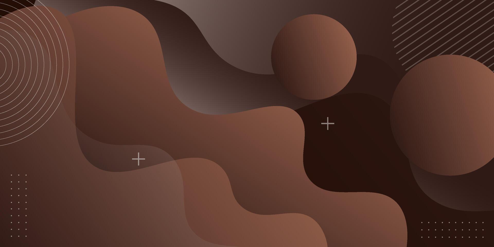 Dark brown gradient background with geometric wave elements and circle shapes. Dark brown wave design. Simple and elegant concept. Eps10 vector