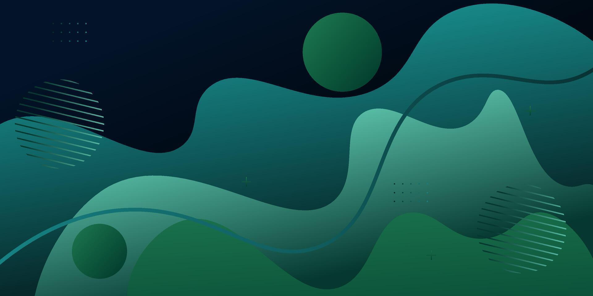 Abstract green and blue 3D wave background. Dark colored liquid pattern with lines. Eps10 vector