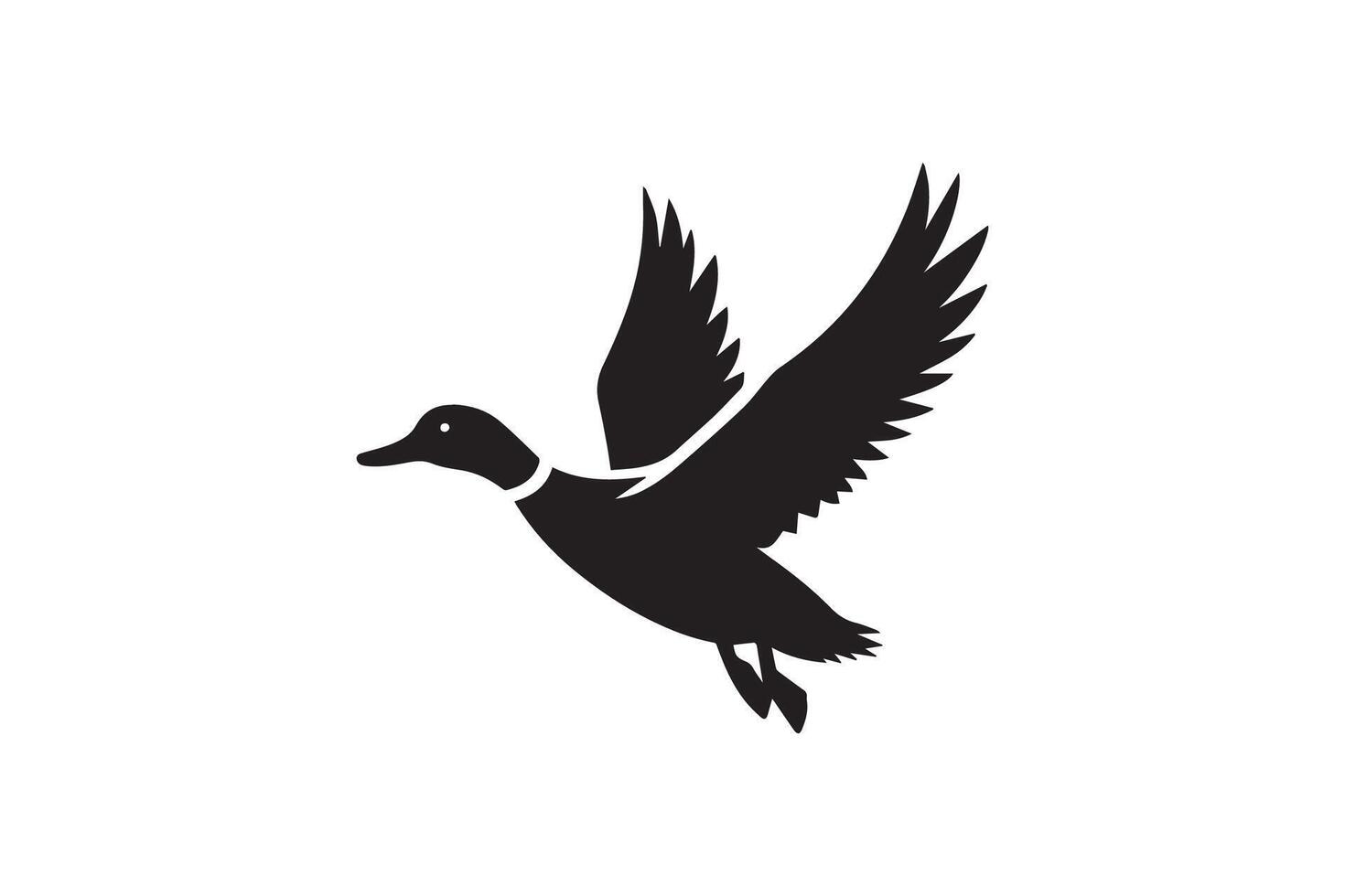 A black and white silhouette of a duck flying vector