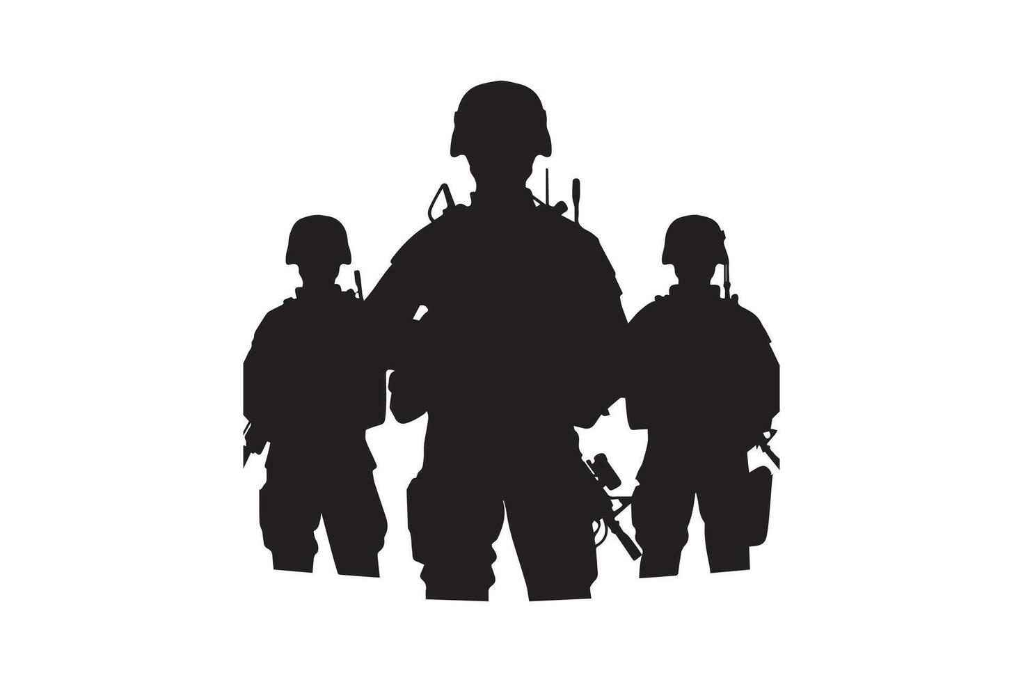 Silhouette of three soldiers standing in front of a white background vector