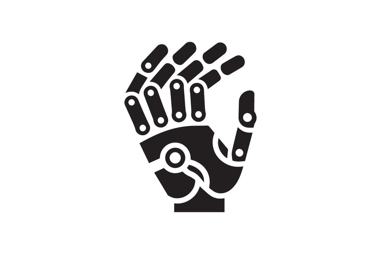 The robot hand is shown in black and white vector