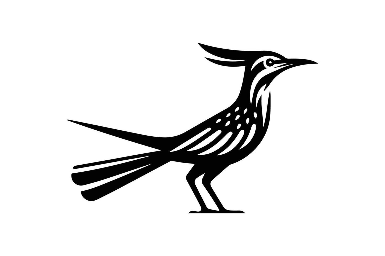 A black and white illustration of a roadrunner vector