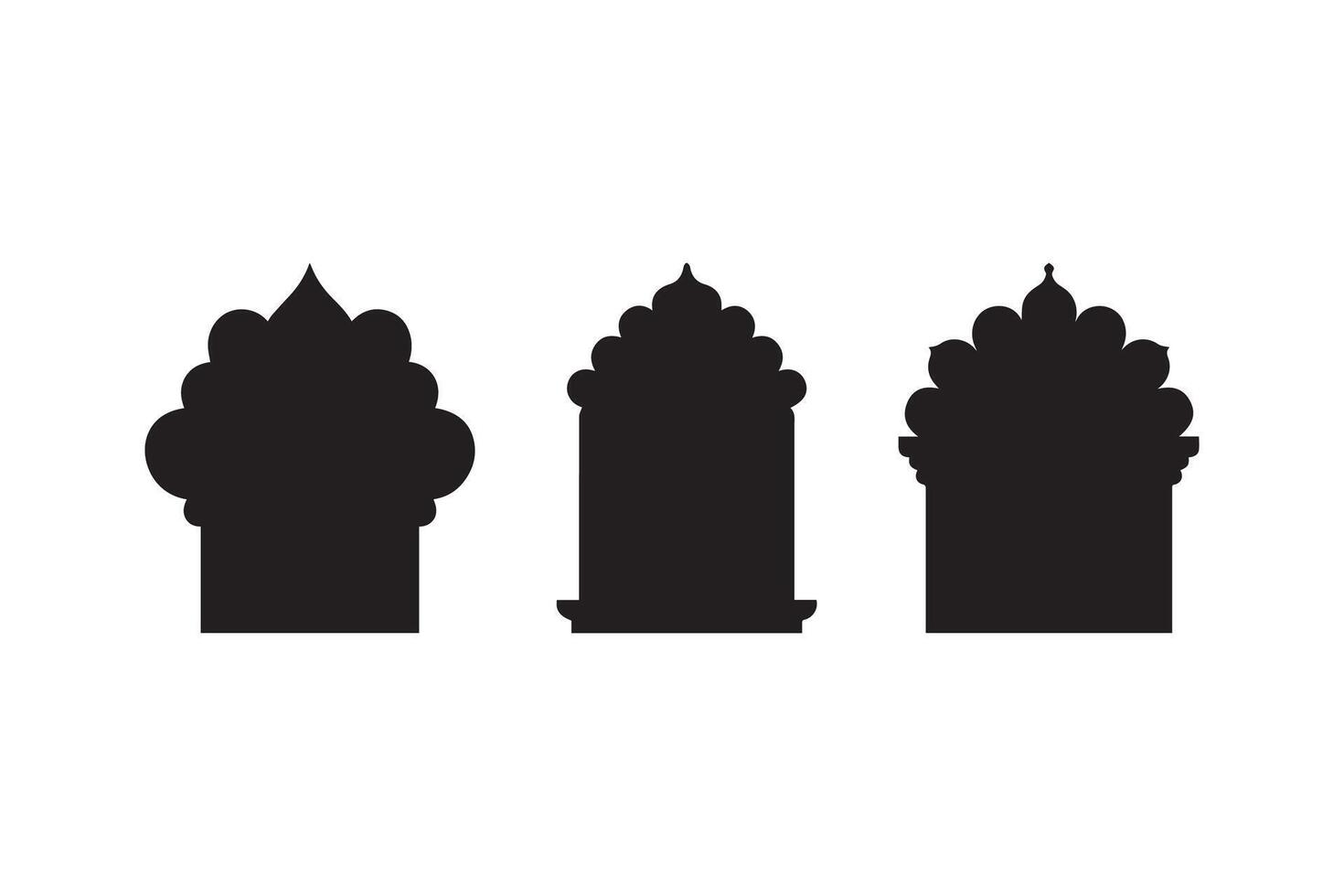 Three different types of architecture in black and white vector