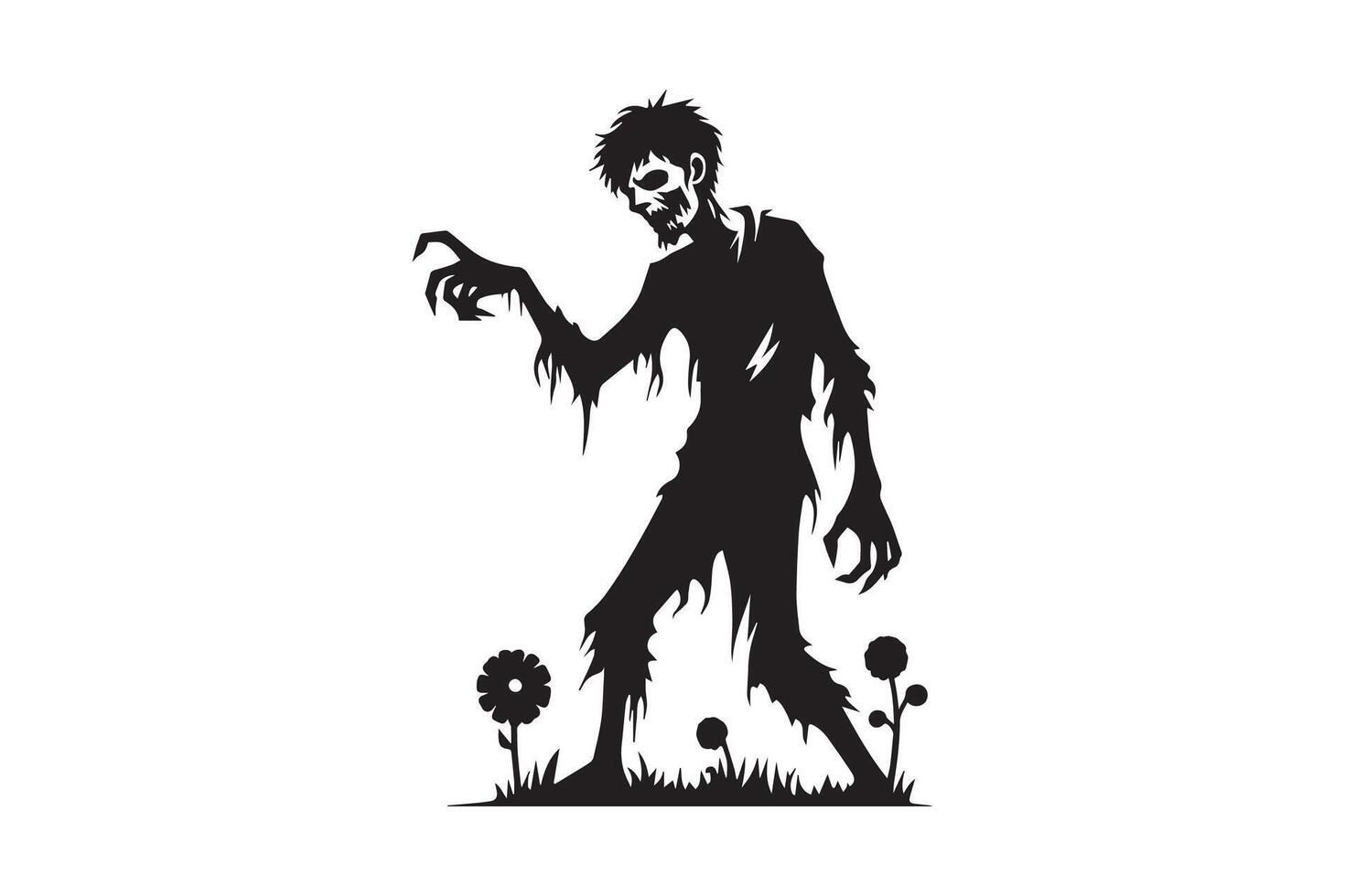 A silhouette of a zombie with a flower in its hand vector