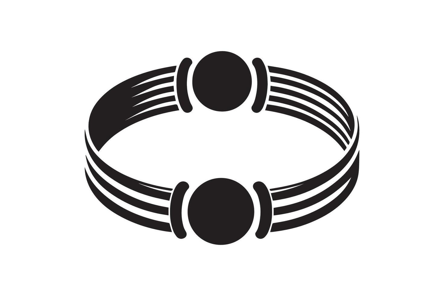 A black and white logo of a ring with two balls vector