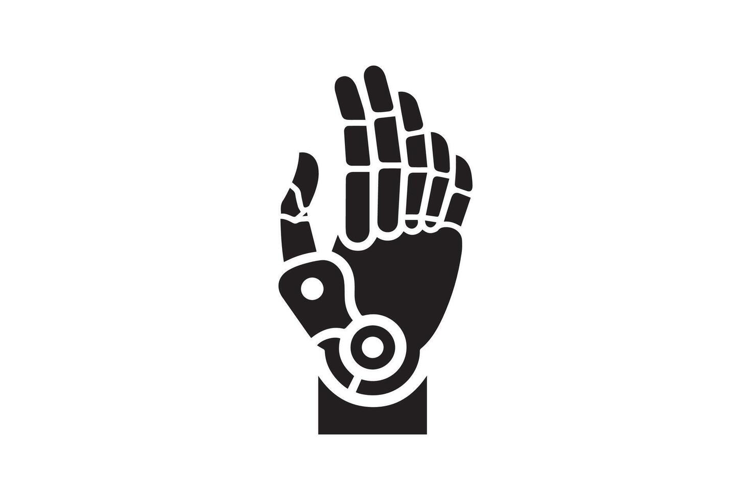 The hand of a robot is shown in black and white vector