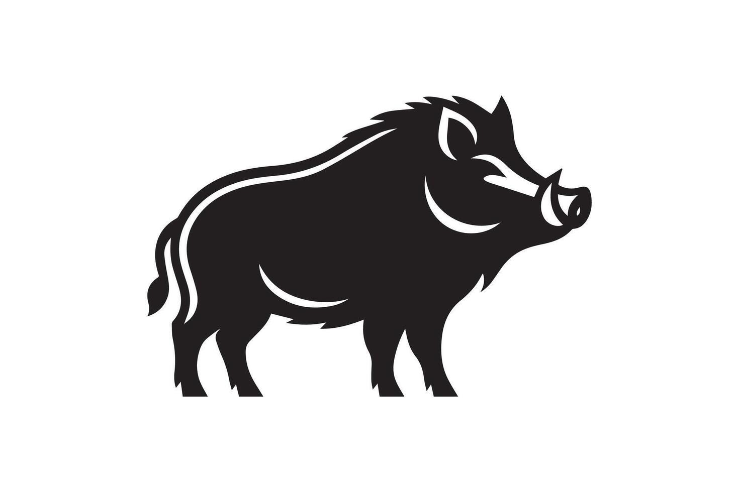 Wild boar silhouette icon, black and white vector