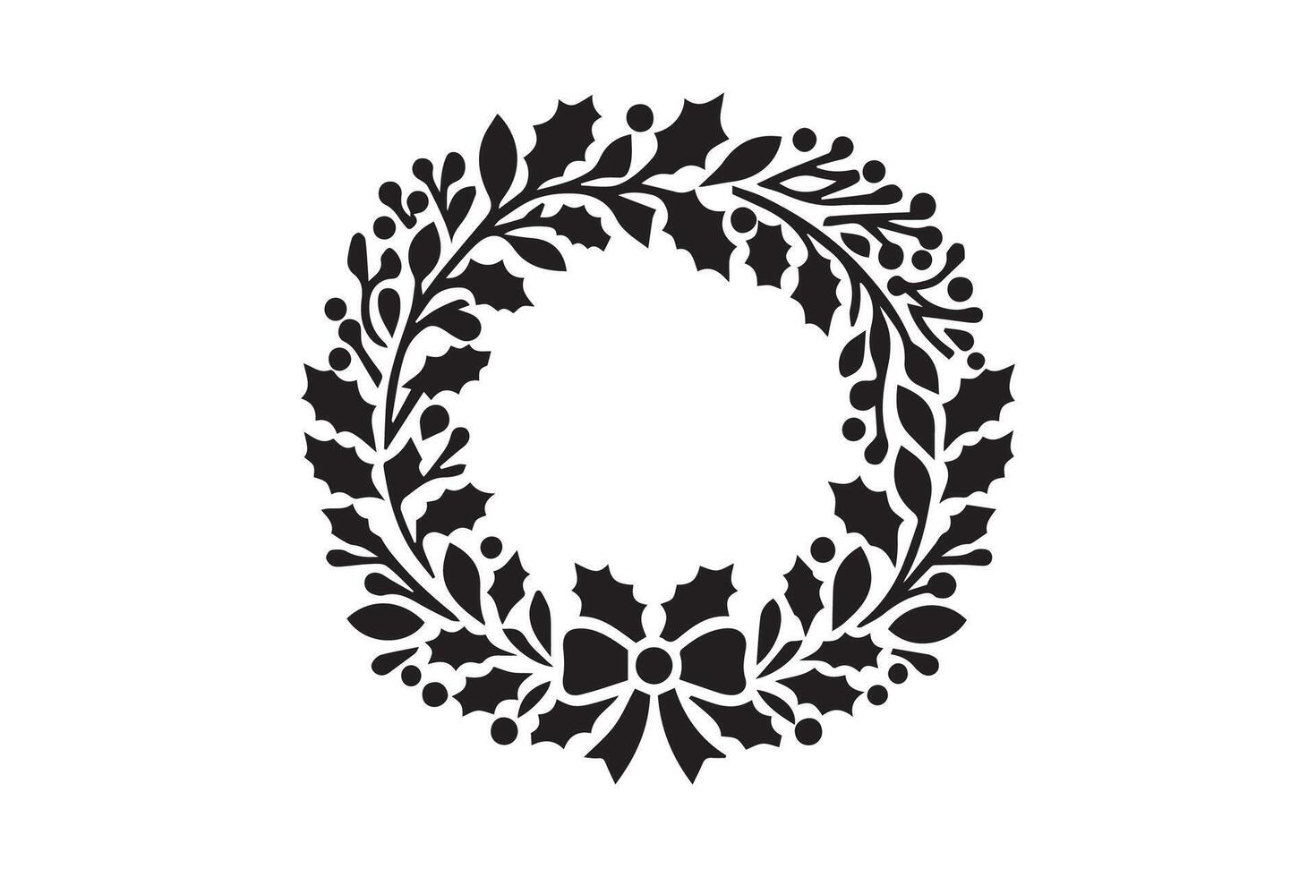 A black and white drawing of a wreath with leaves vector
