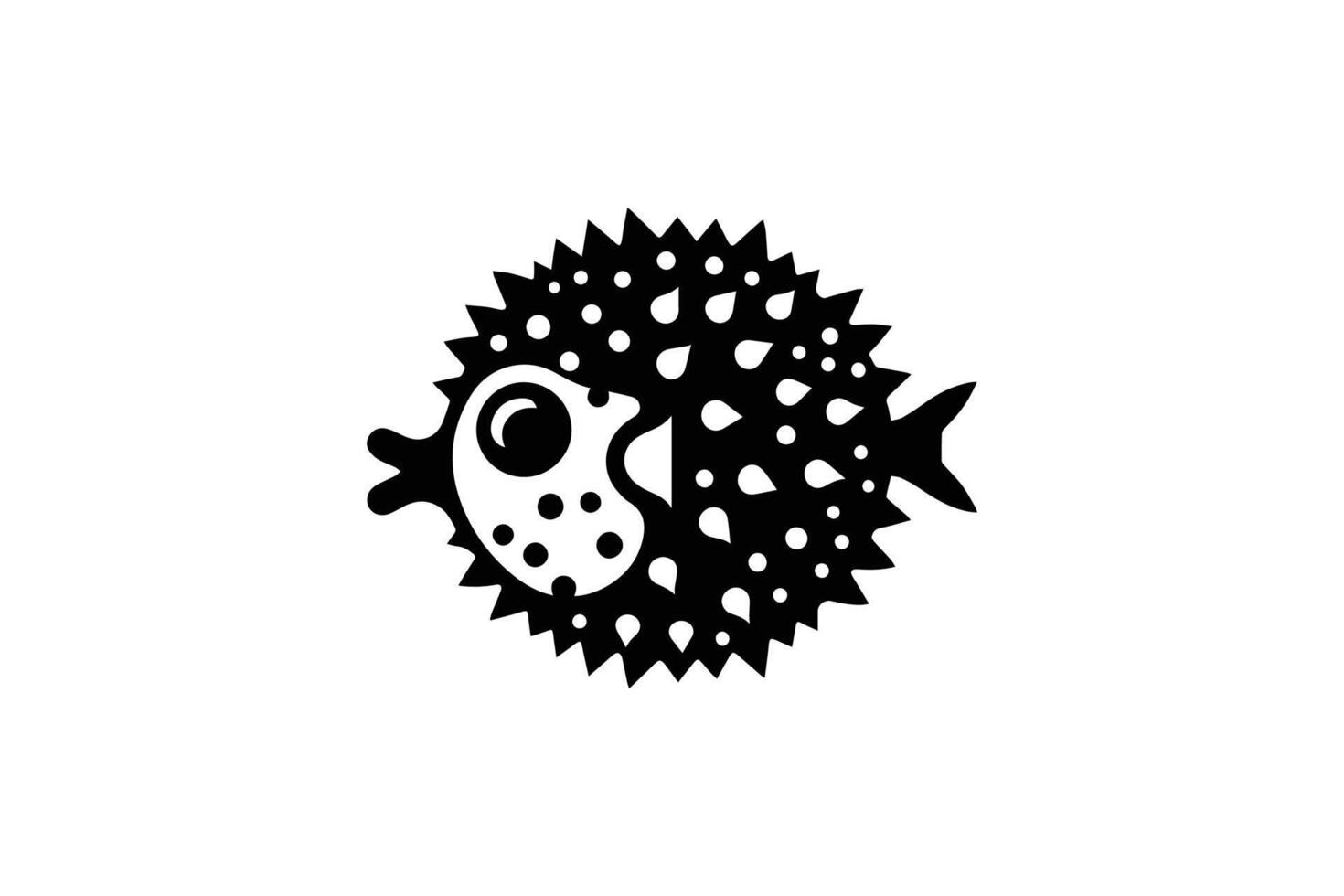 A black and white pufferfish logo on a white background vector