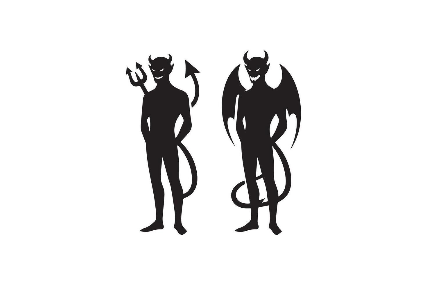 Two black and white silhouettes of devil and angel vector