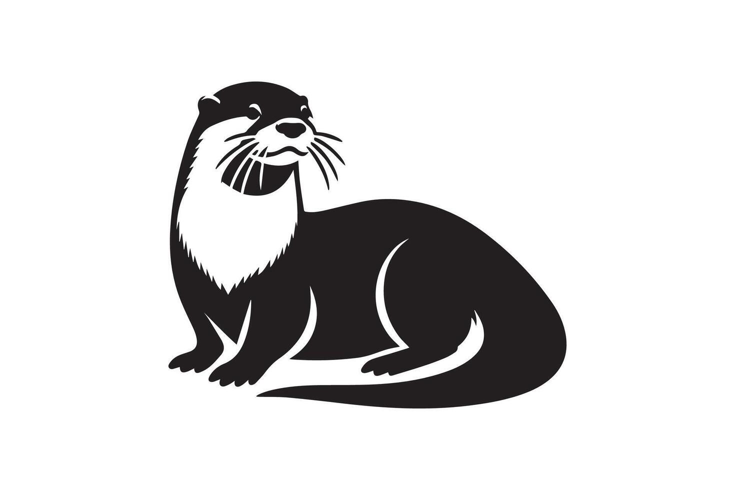 Otter, black and white illustration vector