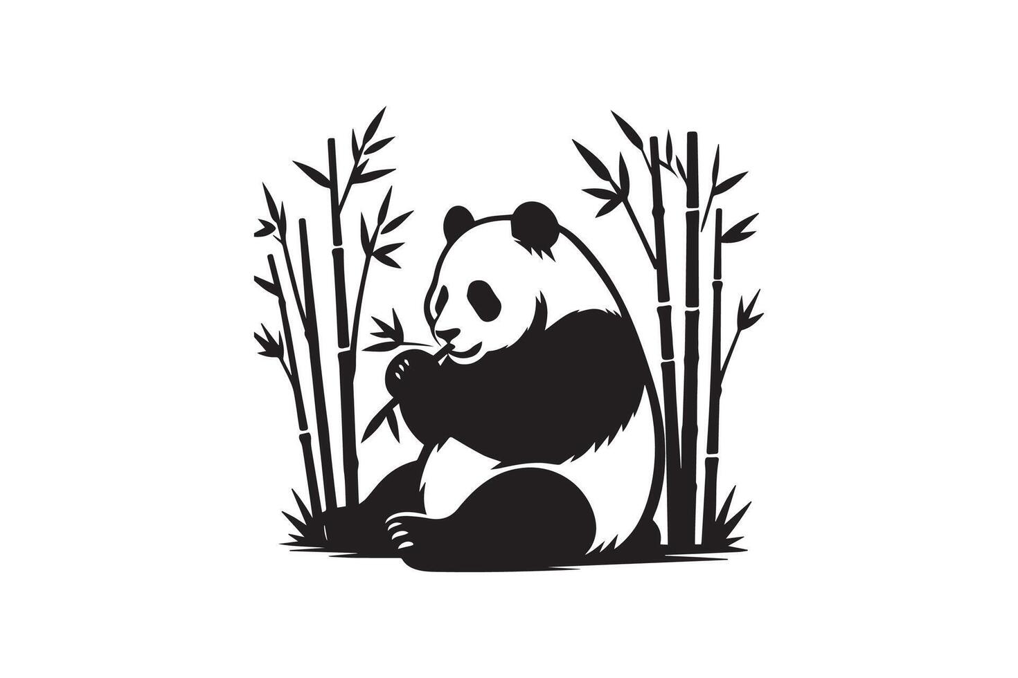 Panda bear eating bamboo in the bamboo forest illustration vector