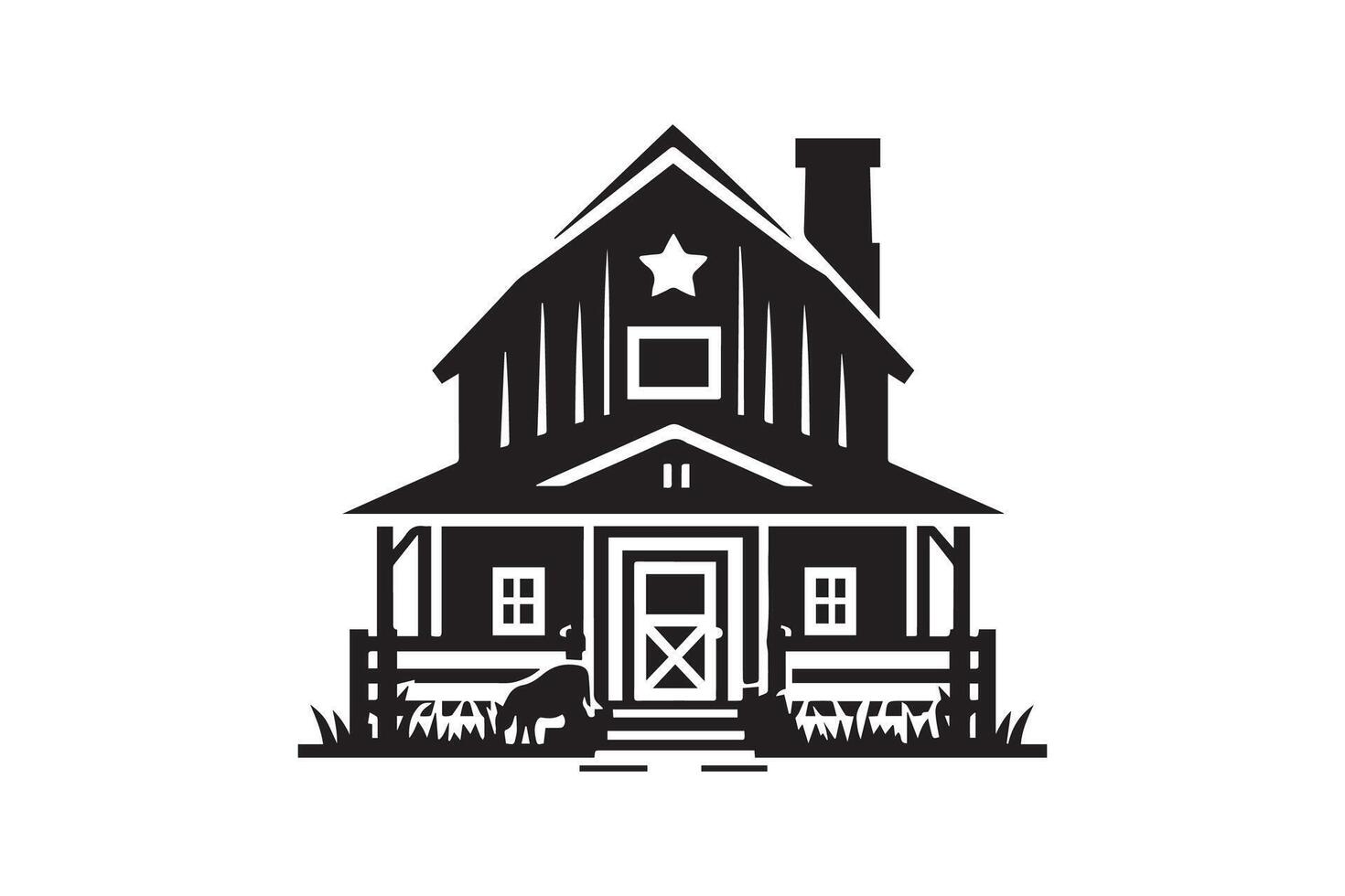 A black and white logo for a farmhouse vector