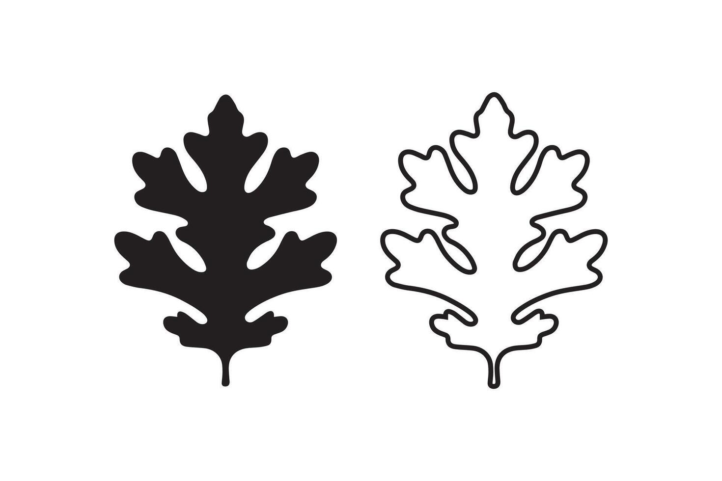 Two oak leaves are shown in black and white vector