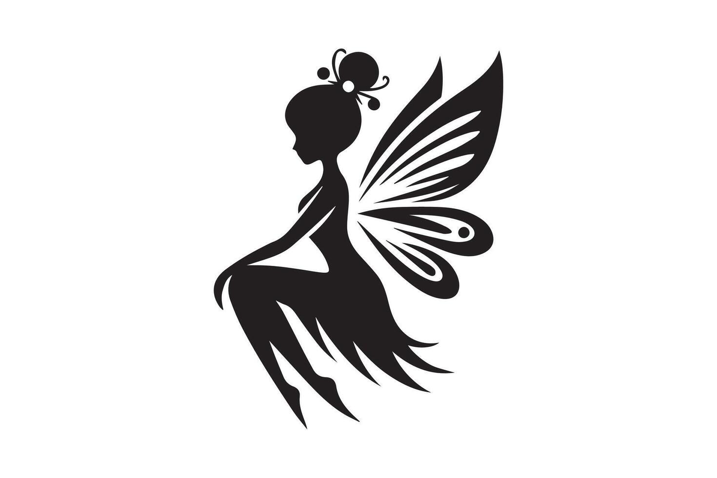 A black and white silhouette of a fairy with wings vector