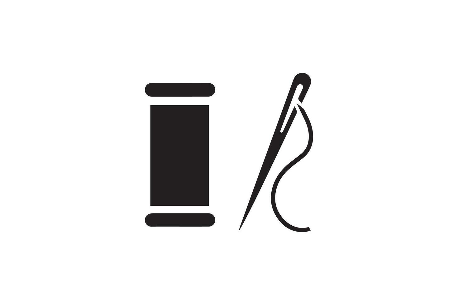 A black and white icon of a needle and thread vector