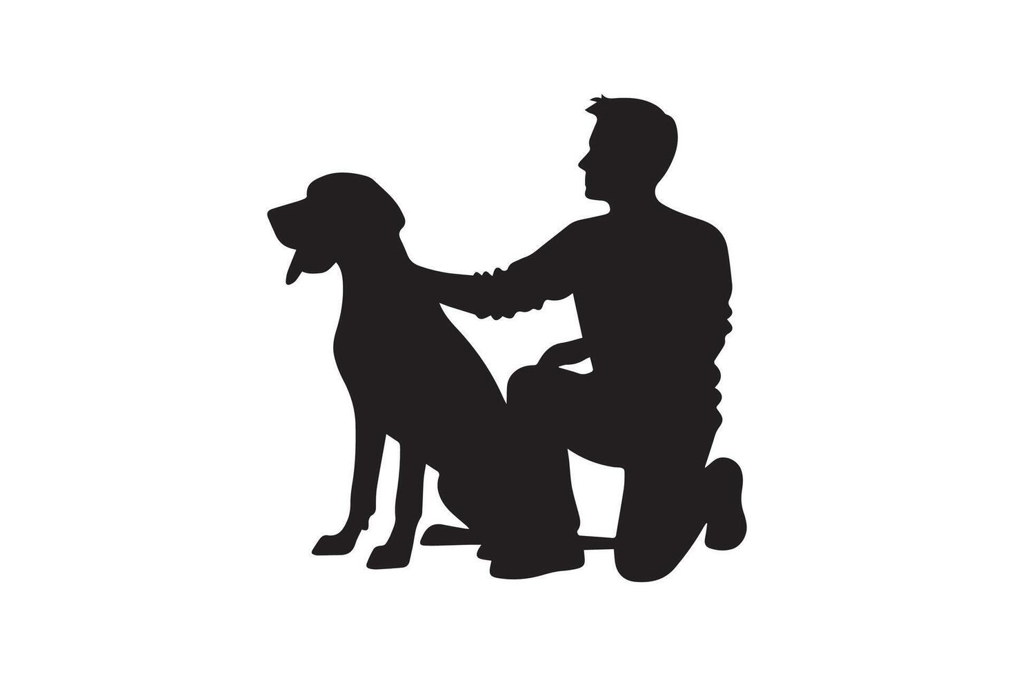 A silhouette of a man kneeling down with a dog vector